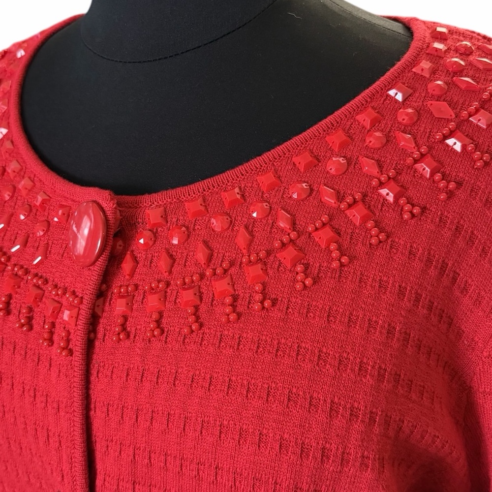 Ruby Rd Plus Size Beaded Red Cardigan Jacket with Snap Closure Size 2X - Picture 7 of 8